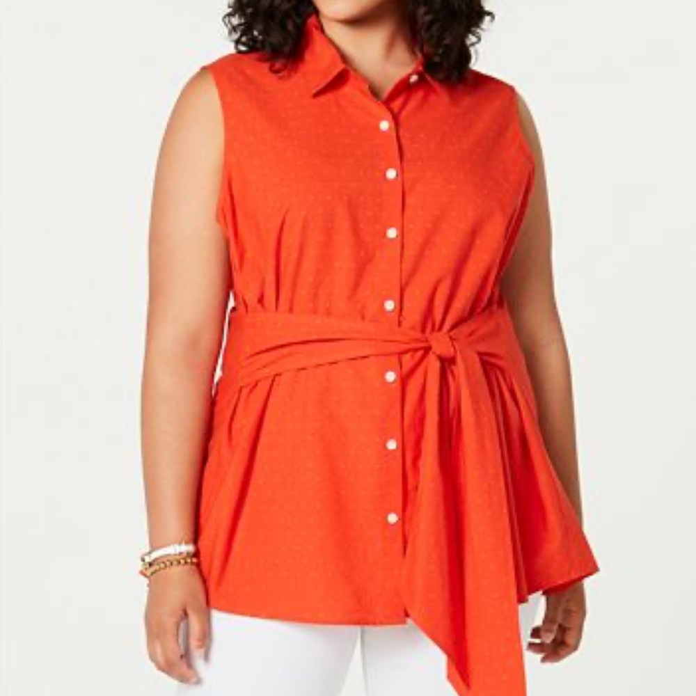 TOMMY HILFIGER Cotton Dot-Print Tie-Waist Shirt